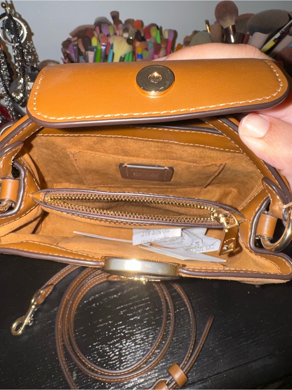 Coach Eliza Mini Carryall bag in tan suede with gold-tone hardware - Picture 7 of 7